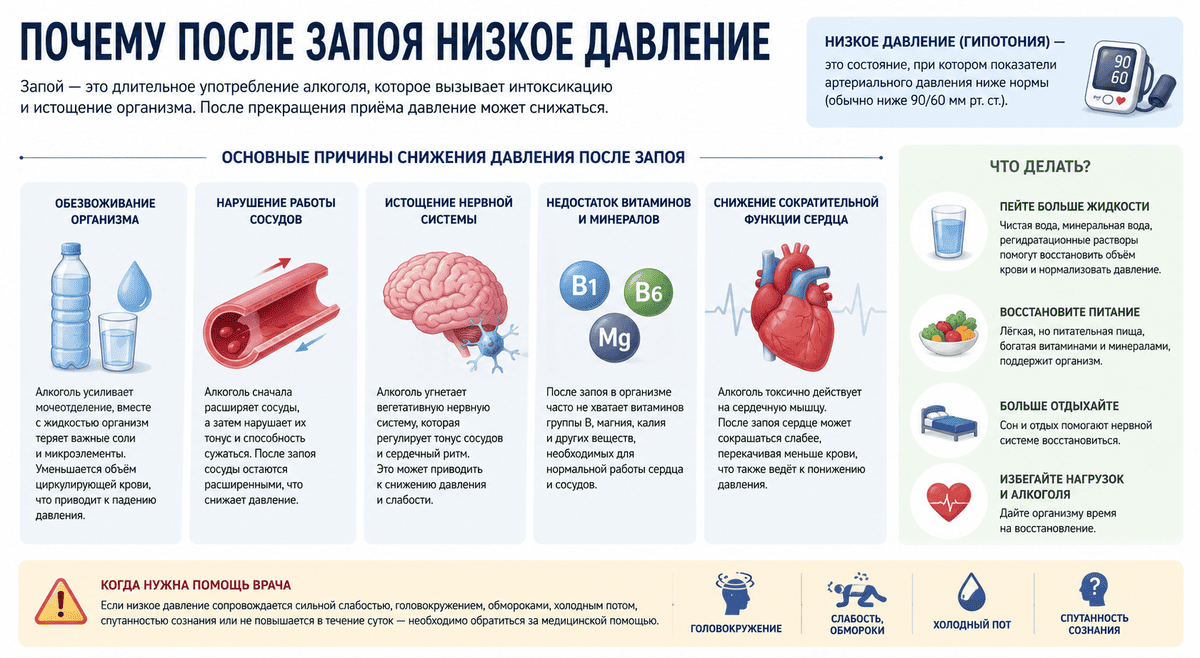 Почему после запоя низкое давление - называем причины